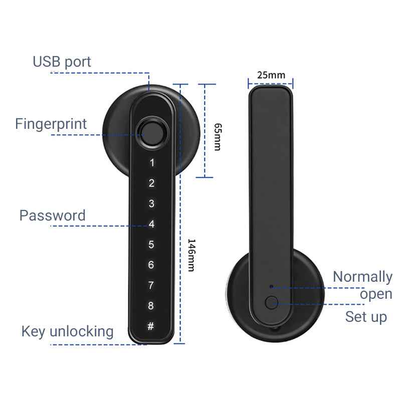Hausen Bluetooth Fingerprint Smart Door Lock Handle with App Control